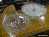 (R3) PAIR OF SERVING DISHES; 2 PIECE LOT TO INCLUDE A CAKE PLATE WITH HOBNAIL DETAILED, A SCALLOPED