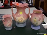 (R3) LOT OF HULL POTTERY VASES; 3 PIECE LOT OF HULL VASES TO INCLUDE A MAGNOLIA PATTERNED PINK AND