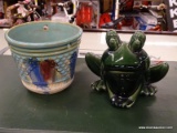 (R3) PAIR OF HULL POTTERY PLANTERS; 2 PIECE LOT TO INCLUDE A HULL GREEN, PINK, AND BLUE 6.5