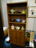 (R3) BOOKCASE WITH LOWER CABINET; PINE FINISHED, WOOD GRAIN 3-SHELF BOOKCASE WITH 2 LOWER CABINET