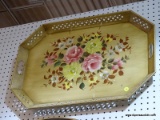 (WALL) NASHCO PRODUCTS TOLE TRAY; ONE BIG TAN HAND PAINTED TOLE TRAY THAT HAS DIAMOND AND TRIANGLE