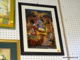(WALL) FRAMED PUZZLE; PUZZLE OF JESUS'S BIRTH WITH THE THREE WISE MEN AND A ANGLE VISITING HIS