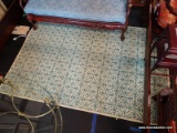 (R1) ALLEN + ROTH BLUE AND CREAM AREA RUG; FLORAL GEOMETRIC PATTERNED, INDOOR WOVEN AREA RUG.