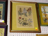 (WALL) FLORAL IDENTIFICATION PRINT; SHOWS 6 DIFFERENT TYPES OF FLOWERS OF VARYING COLORS. SITS IN A