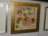 (WALL) FRAMED FLORAL WATERCOLOR; MULTI-TONED WATER COLOR DEPICTS AN ASSORTMENT OF FLOWERS, A