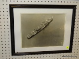 (WALL) VINTAGE BATTLESHIP PHOTO; BLACK AND WHITE PHOTO OF A NAVAL BATTLESHIP. SITS IN A WHITE MAT