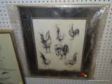 (WINDOW) FRANK TREGARTHEN BROKENSHAW WATERCOLOR AND INK; DEPICTS 6 DIFFERENT ROOSTER POSES. SIGNED