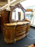 (R1) MICHAEL AMINI CUSTOM MADE MIRRORED DRESSER; TWO-TONE WOOD FRAMED BEVELED MIRROR WITH FAUX