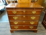 (R1) PENNSYLVANIA HOUSE CHEST OF DRAWERS; CHERRY, 4-DRAWER BACHELOR'S DESK WITH BRACKET FEET.