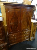 (R1) HICKORY CHAIR ARMOIRE; MAHOGANY, JAMES RIVER PLANTATIONS, CHIPPENDALE LINEN PRESS ARMOIRE WITH