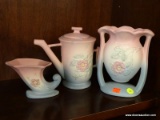 (R2) LOT OF HULL PINK DOGWOOD STYLE POTTERY; 3 PIECE LOT TO INCLUDE A CORNUCOPIA VASE (#522), A 6.5