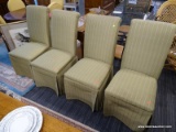 (R2) SET OF SLIPPER CHAIRS; 4 PIECE SET OF SLIPPER, ROLL BACK SIDE CHAIRS WITH A GREEN WITH BEIGE