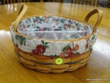 (R2) LONGABERGER 4-SECTIONED ROUND BASKET WITH LEATHER HANDLES. MEASURES 4