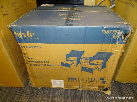 (R2) STYLE SELECTIONS PATIO SET; GARDEN TREASURES BAY GARDEN 3-PIECE LIGHT BROWN WICKER PATIO