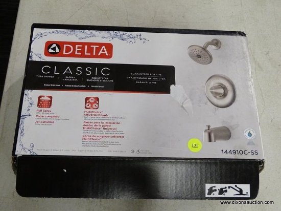 (R6) DELTA CLASSIC STAINLESS 1-HANDLE BATHTUB AND SHOWER FAUCET; MODEL #144910C-SS. NOTE, MISSING
