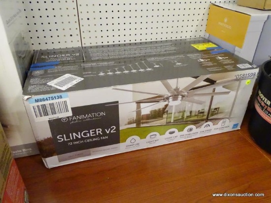 (R6) FANIMATION STUDIO COLLECTION SLINGER V2 CEILING FAN; 72-IN BRUSHED NICKEL LED INDOOR/OUTDOOR