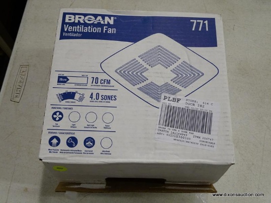 (R6) BROAN 4-SONE 70-CFM WHITE BATHROOM FAN; MODEL #771. COMES IN ORIGINAL BOX, MAY HAVE