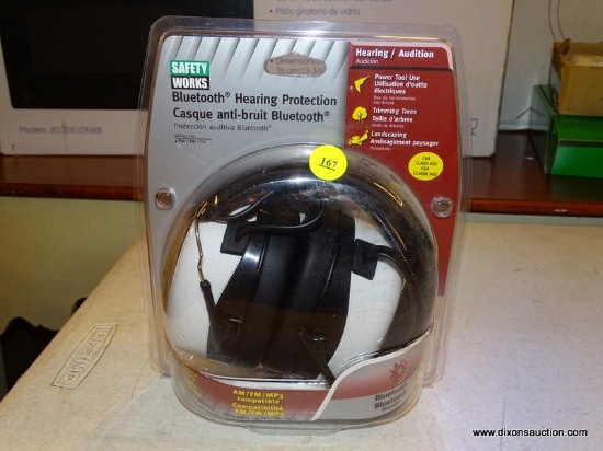 (R6) SAFETY WORKS PLASTIC HEARING PROTECTION BLUETOOTH EARMUFFS; MODEL #SWX00260. CONNECT TO YOUR