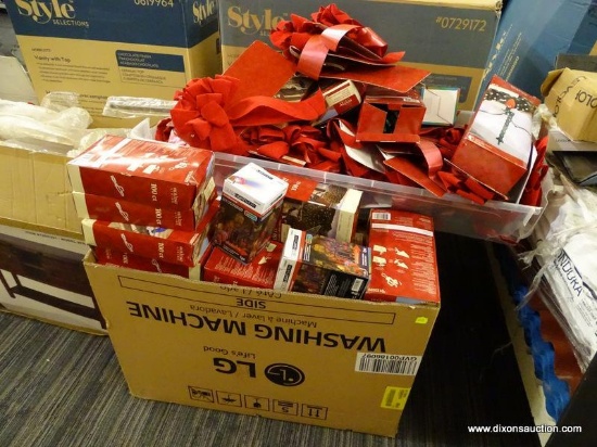 (R2) LARGE LOT OF ASSORTED CHRISTMAS ITEMS; LARGE BOX CONTAINING OVER APPROXIMATELY 40 SETS OF