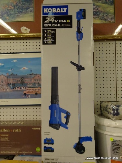 (R6) KOBALT BL 24-VOLT LEAF BLOWER; MODEL #KOC-4124A-03. COMES WITH CHARGER & BATTERY. STORED IN A