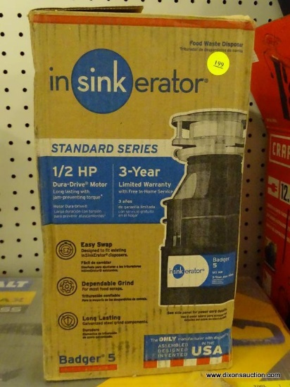 (R6) INSINKERATOR BADGER 5 1/2-HP CONTINUOUS FEED GARBAGE DISPOSAL; COMES IN ORIGINAL BOX, HAS BEEN