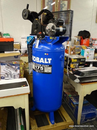 (R2) KOBALT 60-GALLON TWO STAGE ELECTRIC VERTICAL AIR COMPRESSOR; OIL-LUBRICATED, TWO STAGE PUMP TO