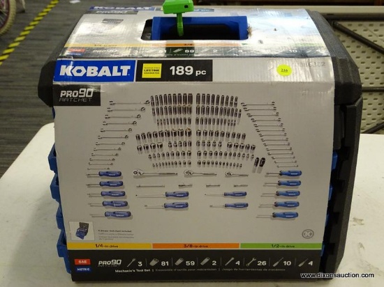 (R6) KOBALT 189-PIECE STANDARD (SAE) AND METRIC POLISHED CHROME MECHANICS TOOL SET; MODEL #0856862.