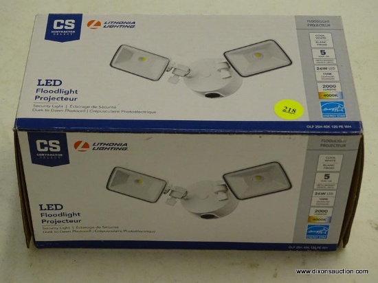 (R6) LITHONIA LIGHTING TWIN HEAD OUTDOOR INTEGRATED LED SECURITY FLOOD LIGHT; SQUARE, 4000K, WHITE,