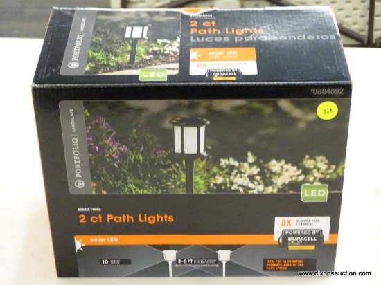 (R6) PORTFOLIO 2 CT. BRONZE FINISHED 10 LUMEN PATH LIGHTS; MODEL #0884092. OPEN BOX, EVERYTHING