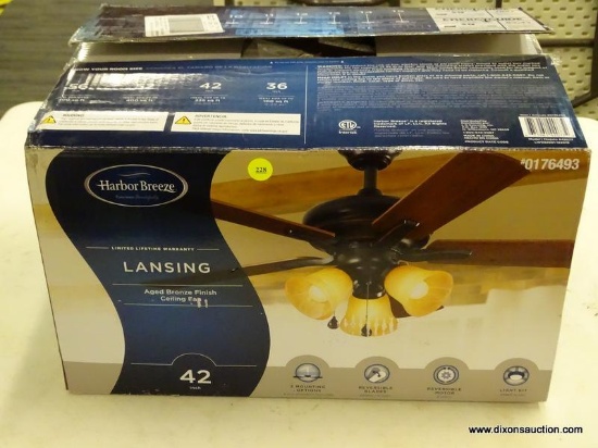 (R6) HARBOR BREEZE LANSING CEILING FAN; 42-IN OIL-RUBBED BRONZE INDOOR CEILING FAN WITH LIGHT KIT