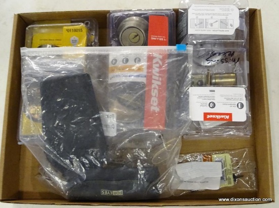 (R5) TRAY LOT TO INCLUDE; (2) KWIKSET DOOR DEADBOLTS (1) GATE HOUSE DEADBOLT & MISC. READING