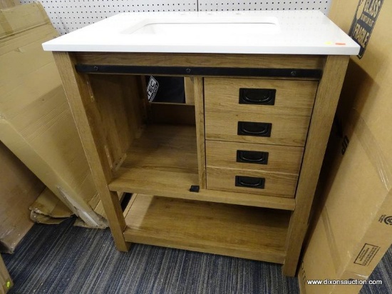 (R1) STYLE SELECTIONS BATHROOM VANITY WITH TOP; FARMHOUSE STYLE NATURAL WOOD GRAIN VANITY WITH WHITE