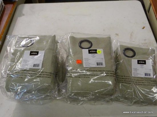(R5) LOT OF (5) ECLIPSE LUXOR SAGE CURTAINS; 100% POLYESTER, MEASURES 42-IN X 84-IN. MODEL #105021.