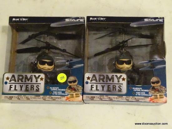 (R5) LOT OF (2) BLUE SKY ARMY FLYERS; BLACK CAMO CLOTHED SOLDIERS. MODEL #90010.