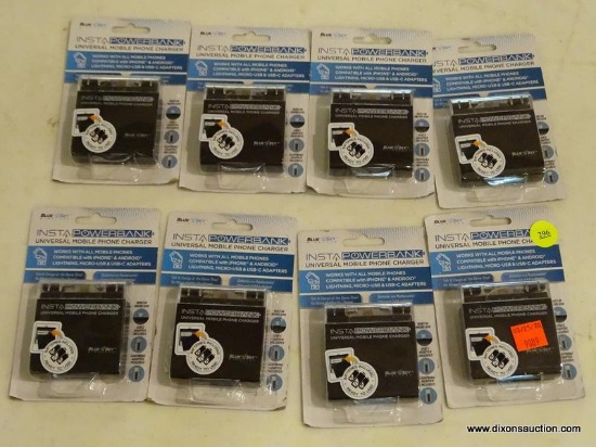 (R5) LOT OF (8) BLUE SKY INSTA POWER BANKS; UNIVERSAL MOBILE PHONE CHARGER, WORKS FOR ALL MOBILE
