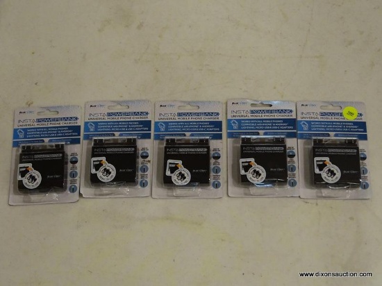 (R5) LOT OF (5) BLUE SKY INSTA POWER BANKS; UNIVERSAL MOBILE PHONE CHARGER, WORKS FOR ALL MOBILE