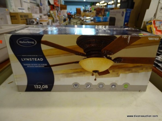 (R5) HARBOR BREEZE CEILING FAN; LYNSTEAD 52-IN BRONZE LED INDOOR FLUSH MOUNT CEILING FAN WITH LIGHT