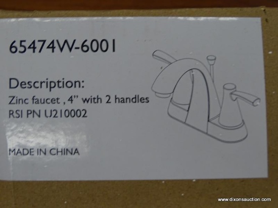 (R5) ZINC BATHROOM FAUCET; 4" ZINC FAUCET WITH 2 HANDLES. MODEL #65474W-6001. IN UNOPENED BOX.