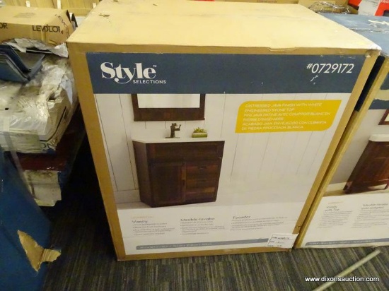 (R2) STYLE SELECTIONS VANITY WITH TOP; FARMHOUSE STYLE MORRISTON 30-IN DISTRESSED JAVA SINGLE SINK