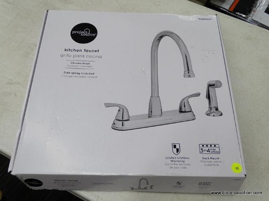 (BWALL) PROJECT SOURCE KITCHEN FAUCET; CHROME 2-HANDLE DECK MOUNT HIGH-ARC COMMERCIAL/RESIDENTIAL