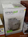 (R6) SIMPLY PUT 35-QUART PLASTIC PULL OUT TRASH CAN; MODEL #932585. MINIMUM REQUIRED OPENING 14.5-IN