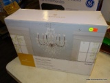 (R6) PORTFOLIO 6-LIGHT POLISHED CHROME VINTAGE CLEAR GLASS CHANDELIER; MODEL #0612668. FIXTURE