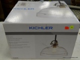 (R6) KICHLER WEATHERED ZINC PENDANT LIGHT TRANSITIONAL SEEDED GLASS PENDANT LIGHT; MODEL #1048253.
