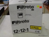 (R5) 3M FILTRETE AIR CLEANING FILTERS; 3 PACK, 12 X 12 X 1 AIR FILTERS. BOX DISPLAYS DAMAGE.