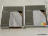 (R5) LOT OF (2) POLISHED BIANCO VENATINO MARBLE CORNER SHELVES; MEASURES 9-IN X 9-IN. BOTH ARE NEW.