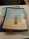(R5) LOT OF (7) HAPPY HOLIDAYS ACCENT RUGS; THESE DEPICT A FESTIVE LAMA SURROUNDED BY CACTUS TREES