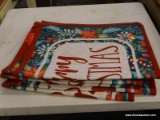 (R5) LOT OF (5) HAPPY HOLIDAYS ACCENT RUGS; THE WORDS MERRY CHRISTMAS SURROUNDED BY CHRISTMAS DECOR.