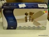 (R5) HARBOR BREEZE MAZON 44-IN BRUSHED NICKEL INDOOR FLUSH MOUNT CEILING FAN; WITH LIGHT KIT AND