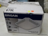 (R6) BROAN 3.5-SONE 70-CFM WHITE BATHROOM FAN WITH LIGHT; MODEL #679L. COMES IN ORIGINAL BOX, IT HAS
