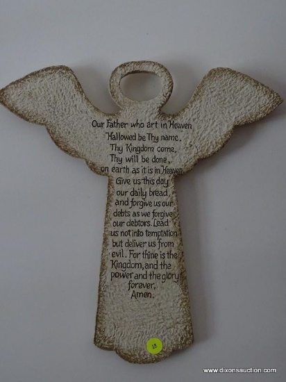 (DR) WALL LOT; LOT INCLUDES AN ANGEL SHAPED PLAQUE WITH LORD'S PRAYER- 14 IN X 14 IN AND A FLORAL